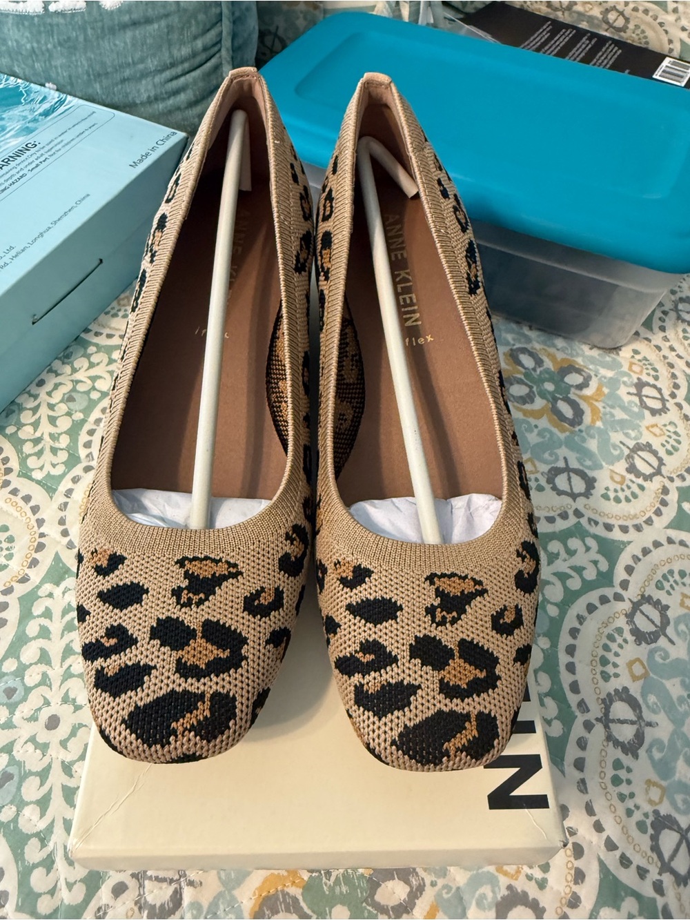 NWT Anne Klein Wisher Tan and Black Leopard Knit Wedges 9